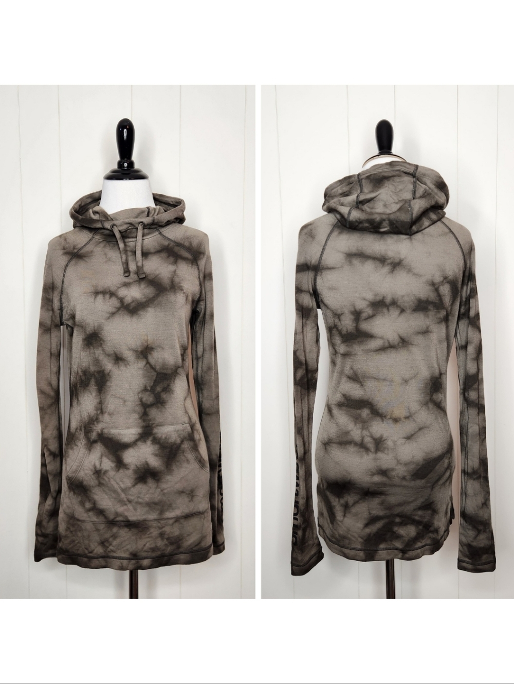 Smartwool Black Brown Marble Wash Merino Wool 250 Thermal Pullover Hoodie Small